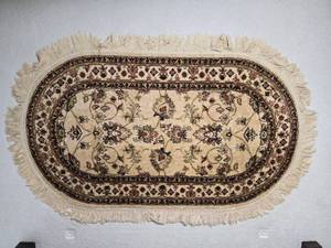Oval Oriental Style Accent Rug with Fringe