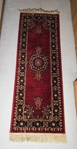 Red Oriental Style Runner Rug with Fringe
