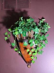 Carved Wood Wall Pocket Planter with Faux Ivy - Pair