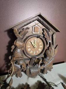 German Cuckoo Clock with Deer and Oak Leaf Carving