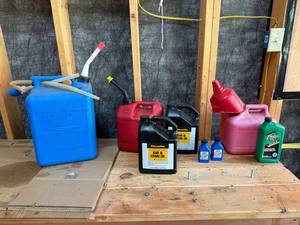 Mixed Fuel & Oil Containers - quantity contents unverified