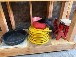 Mixed Lot Vogelzang Fire Bricks, Garden Hose, Jack Stands & Tubs