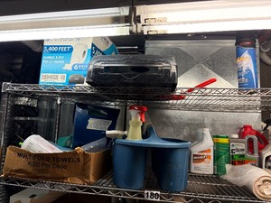 shelving unit with contents