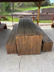 Sturdy Wooden picnic table with benches. 10ft long