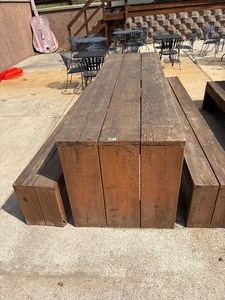 Sturdy Wooden picnic table with benches. 10ft long