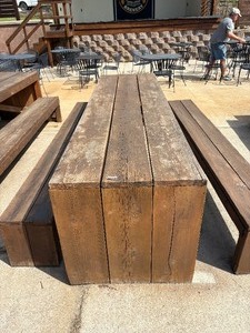 Sturdy Wooden picnic table with benches. 10ft long