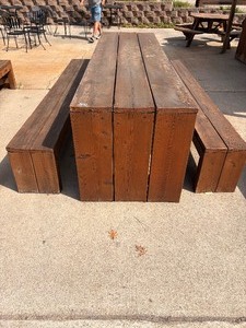 Sturdy Wooden picnic table with benches. 10ft long