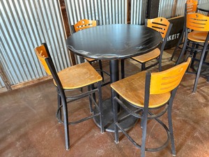 Black high top and 4 bar stools