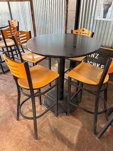 Black high top and 4 bar stools
