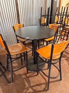 Black high top and 4 bar stools