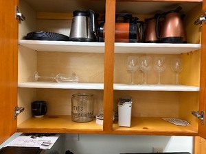 Contents of cupboards & bulk coffee and creamer