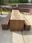 Sturdy Wooden picnic table with benches. 10ft long