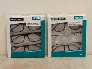 (2) NEW FOSTER GRANT 2.00 READING GLASSES 3PK