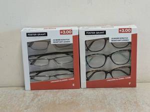 (2) NEW FOSTER GRANT 3.00 READING GLASSES 3PK