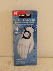 NEW KIRKLAND SIGNATURE MEDIUM PREMIUM CABRETTA LEATHER GOLF GLOVES WHITE 4PK