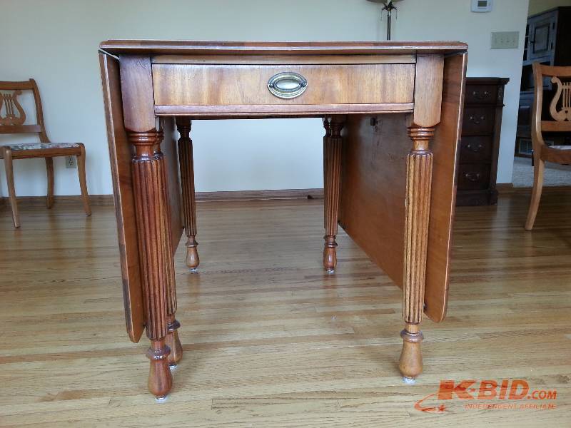 Antique Double Gate Legged Leaf Table & Harp Chairs