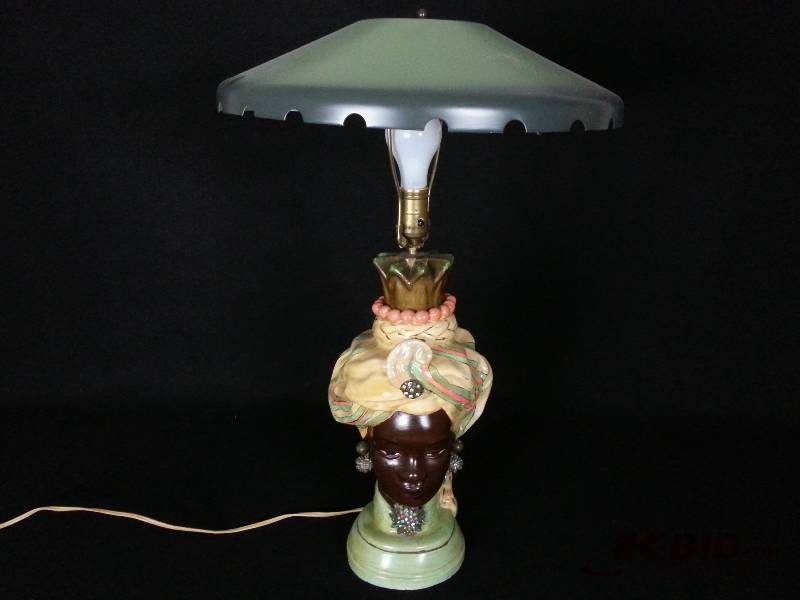 1940s Unique Ceramic Lamp w Costume Jewelry