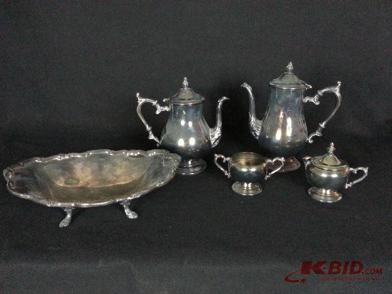 Silverplate Tea Set w Silverplate Footed Bowl
