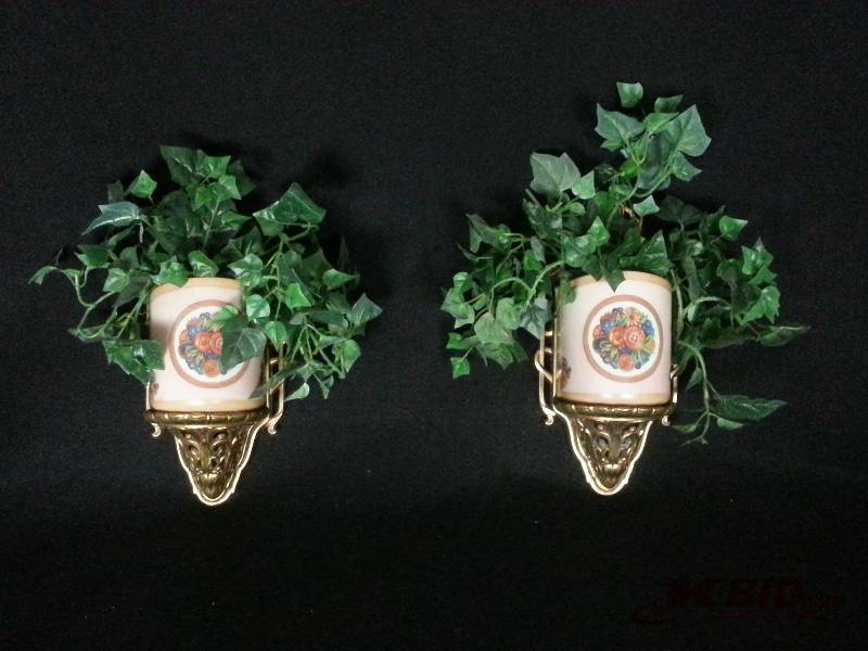 Vintage Brass & Porcelain () Lightoliers  Wall Pockets