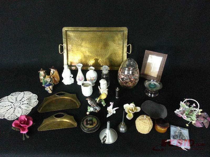 Hammered Brass Tray, Brass Crumb Catchers, Vintage Oil Items, Misc.