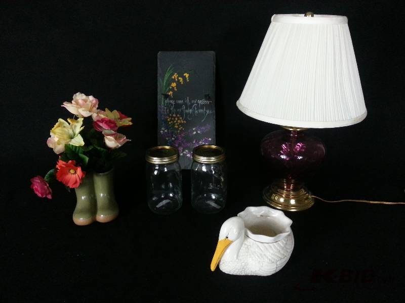 Hand-painted Slate, Purple Glass Lamp, Rain Boot Dcor, Misc.