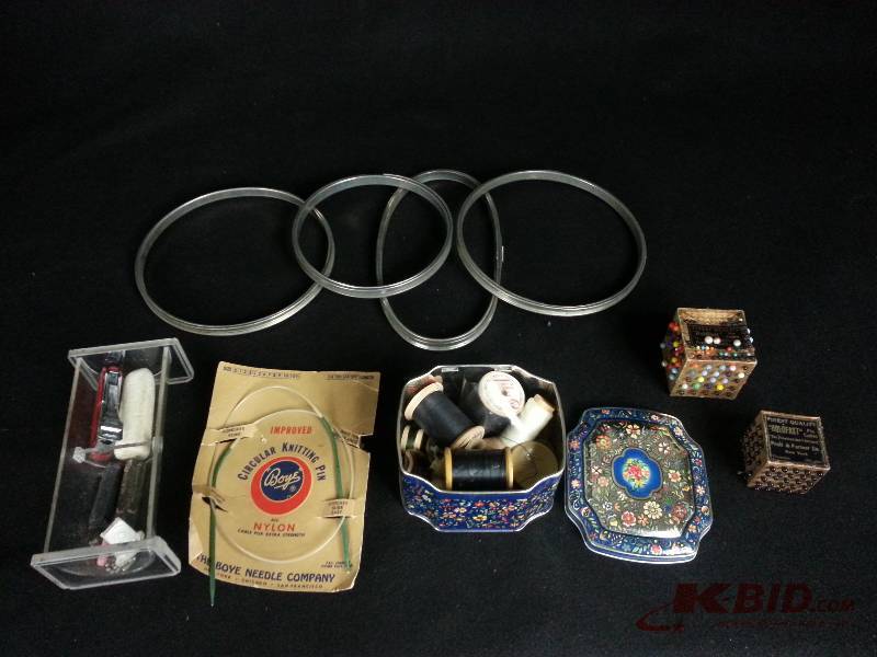 Lot of Frames, Sewing Items, Misc.