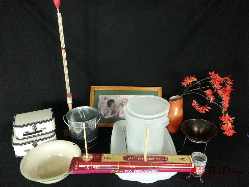 Vintage Enamel Bowl, Heavy Vase, Misc.