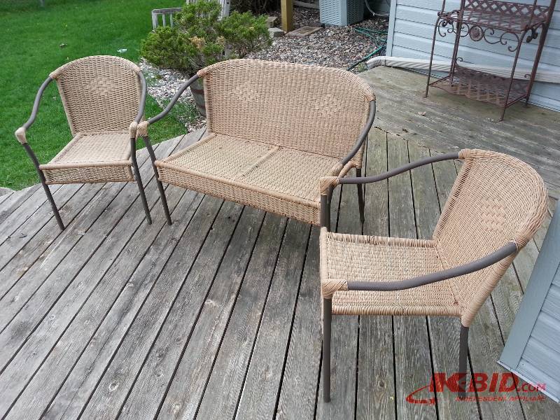 Three Piece Wicker & Iron Patio Set
