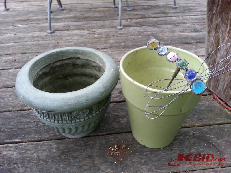 (2) Planters & Dragonfly Stake