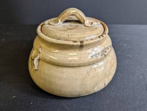 Stoneware Lidded Jar With Applied Leaf Decoration