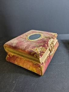 Antique Victorian Photo Album Music Box Floral Velvet Cover