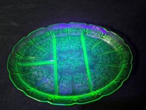 Vintage Uranium Glass Divided Serving Platter
