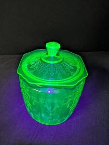 Vintage Uranium Glass Lidded Canister