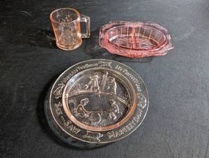 Vintage Pink Nursery Rhyme Glassware (Lot of 3)