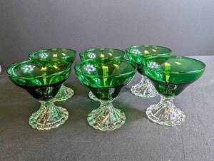 Green Glass Footed Sherbets Set of 5