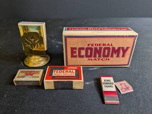 Vintage Match Box Collection & Brass Match Holder