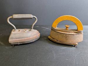 Antique Sad Irons With Wooden Handles (Lot of 2)