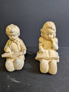 Pair of Child Reading Figurines