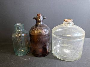 Vintage Bottle Trio Perfection Stove & Marked Glass Bottles