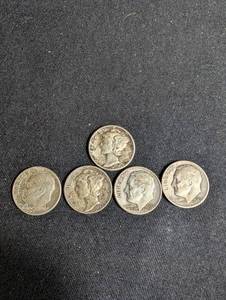 90% Silver Mercury & Roosevelt Dimes (Lot of 5)