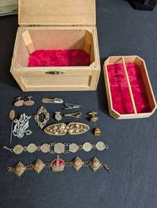 Vintage Estate Jewelry Assortment With Wooden Display Boxes