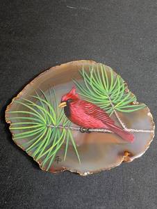 Hand-Painted Agate Slice Cardinal by Gail Peterson
