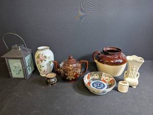 Japanese Teapot, Imari Bowl, Floral Vase & Lantern Mixed Lot