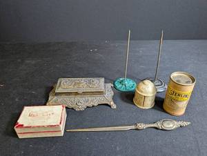 Vintage Desk Accessories Mixed Lot With Bronze Ink Well