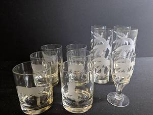 Etched Wildlife Glassware Mixed Lot