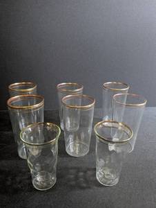 Vintage Gold Rim Glass Tumblers (Set of 7)