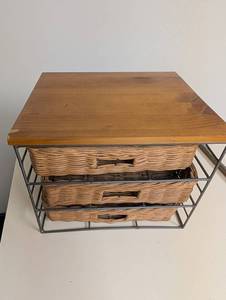 Wicker Storage Cabinet With Wood Top 3 Drawer