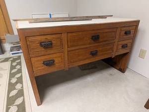 Vintage Oak Desk 6-Drawer