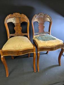 Pair of Carved Wood Side Chairs