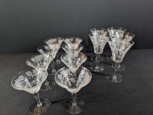 Vintage Etched Crystal Stemmed Cocktail Glasses (Lot of 10)